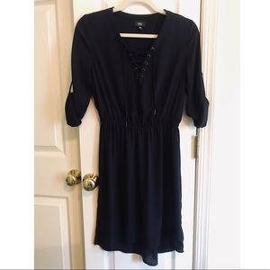 Black lace-up front dress